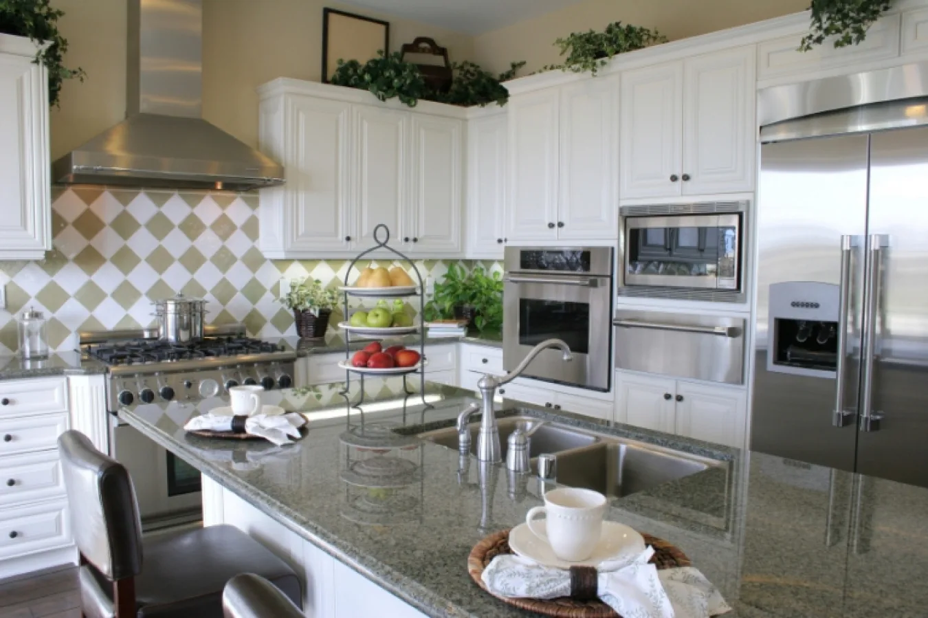 Residential kitchen with multiple household appliances